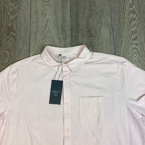 VRST Refined Knit Button Down Shirt Men's 2XL‎ Light Pink Short Sleeve NEW